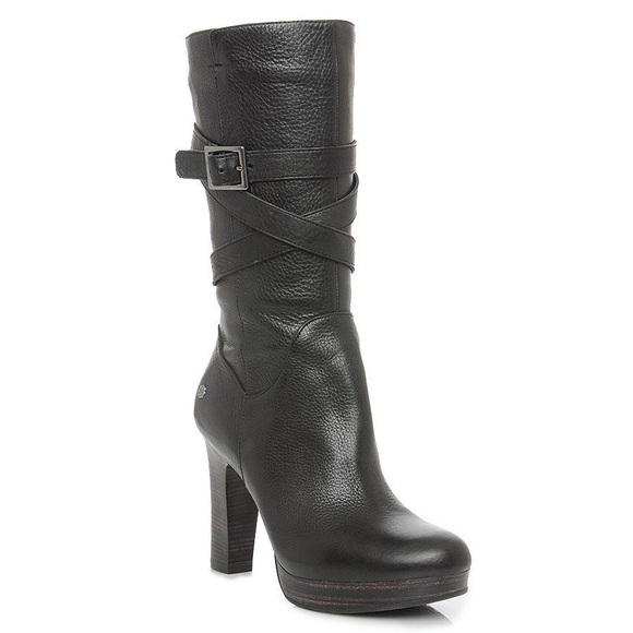 UGG Shoes - UGG Jardin Platform Boots Black Leather Buckle Straps Side Zip